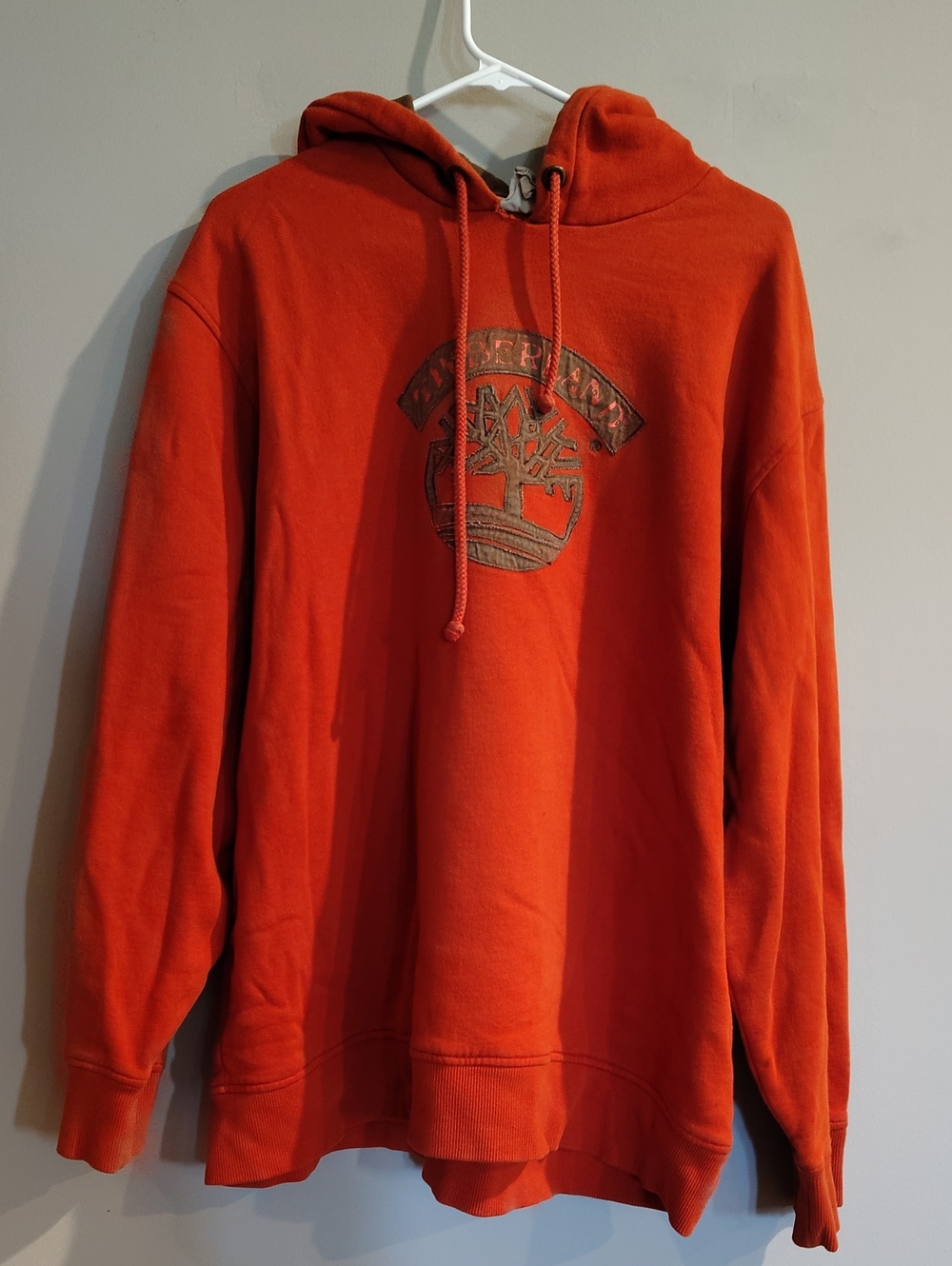 Vintage Timberland Mens Xlg Burnt Orange Pullover Hoodie with Embroidered Logo